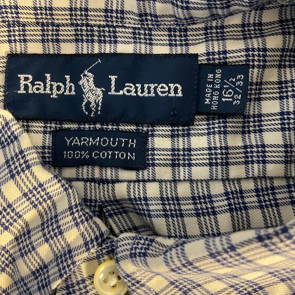Vintage Ralph Lauren Blue and White Checked  Yarmouth Button Down Size 16 1/2 - Picture 5 of 8